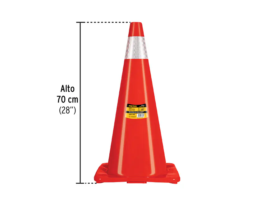 Cono de precaución de 70 cm de PVC con reflejante, Pretul 28254 - Foto 2 | aztools.co