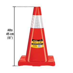 Cono de precaución de 45 cm de PVC con reflejante, Pretul 28252
