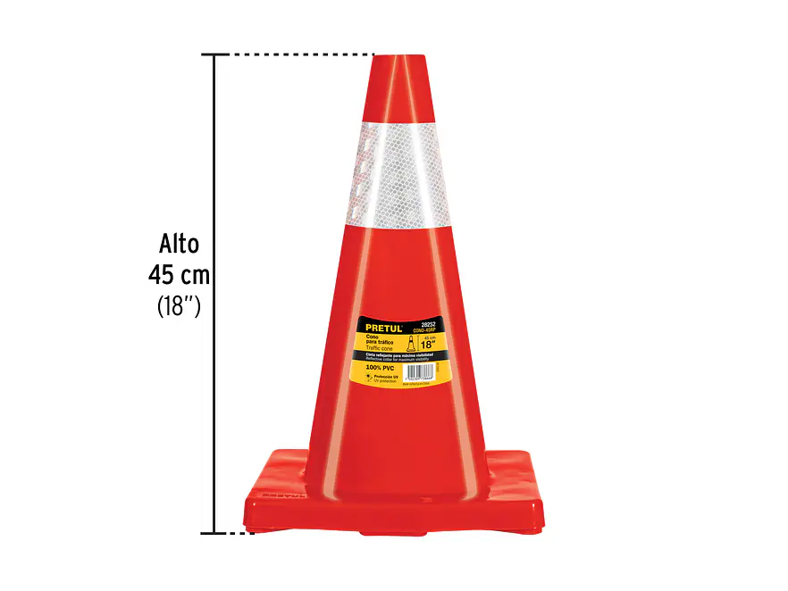 Cono de precaución de 45 cm de PVC con reflejante, Pretul 28252 - Foto 2 | aztools.co