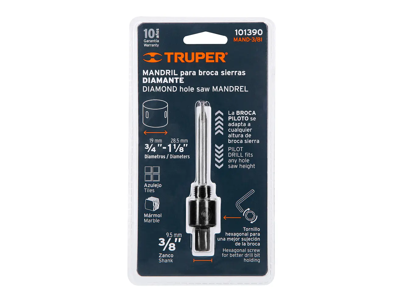 Mandril 3/8' para brocasierra diamante Truper 101390 - Foto 3 | aztools.co