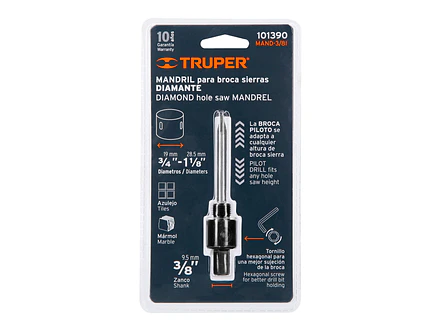 Mandril 3/8' para brocasierra diamante Truper 101390 - Foto 3 | aztools.co