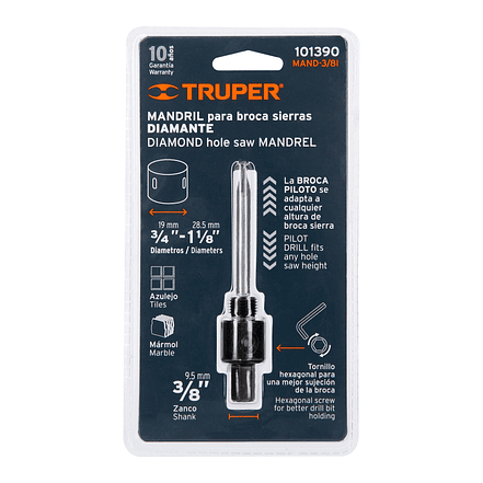 Mandril 3/8' para brocasierra diamante Truper 101390 3
