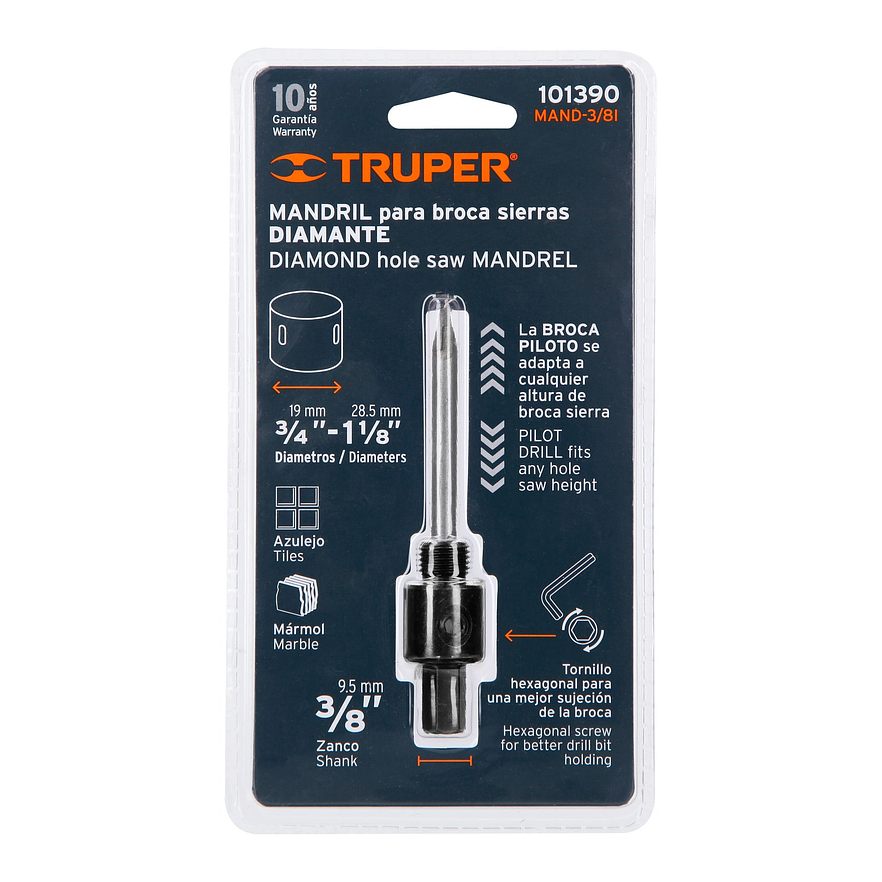 Mandril 3/8' para brocasierra diamante Truper 101390 3