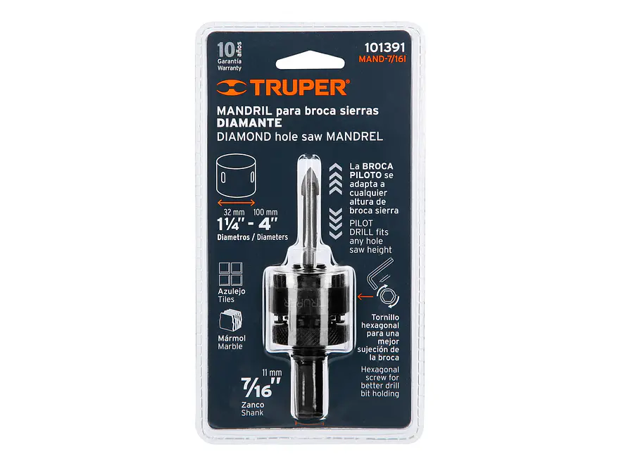 Mandril 7/16' para brocasierra diamante Truper 101391 - Foto 2 | aztools.co