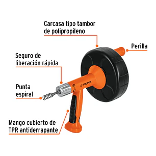 Sonda manual para taladro con  mango, 7.6 m Truper 12280