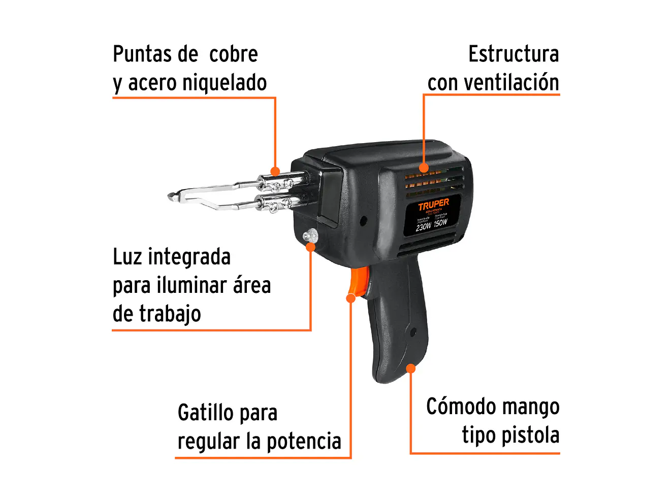 Pistola de soldar, 2 temperaturas, 230 Watts Truper 17549 - Foto 2 | aztools.co