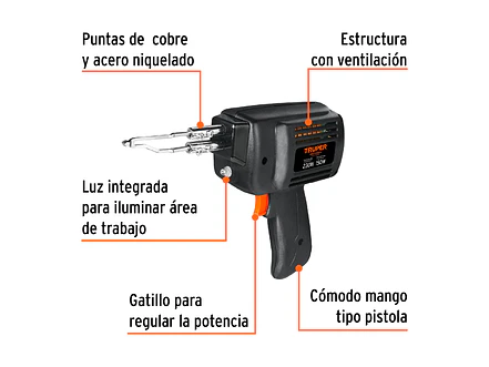 Pistola de soldar, 2 temperaturas, 230 Watts Truper 17549 - Foto 2 | aztools.co