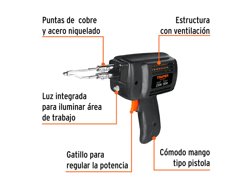 Pistola de soldar, 2 temperaturas, 230 Watts Truper 17549 - Foto 2 | aztools.co
