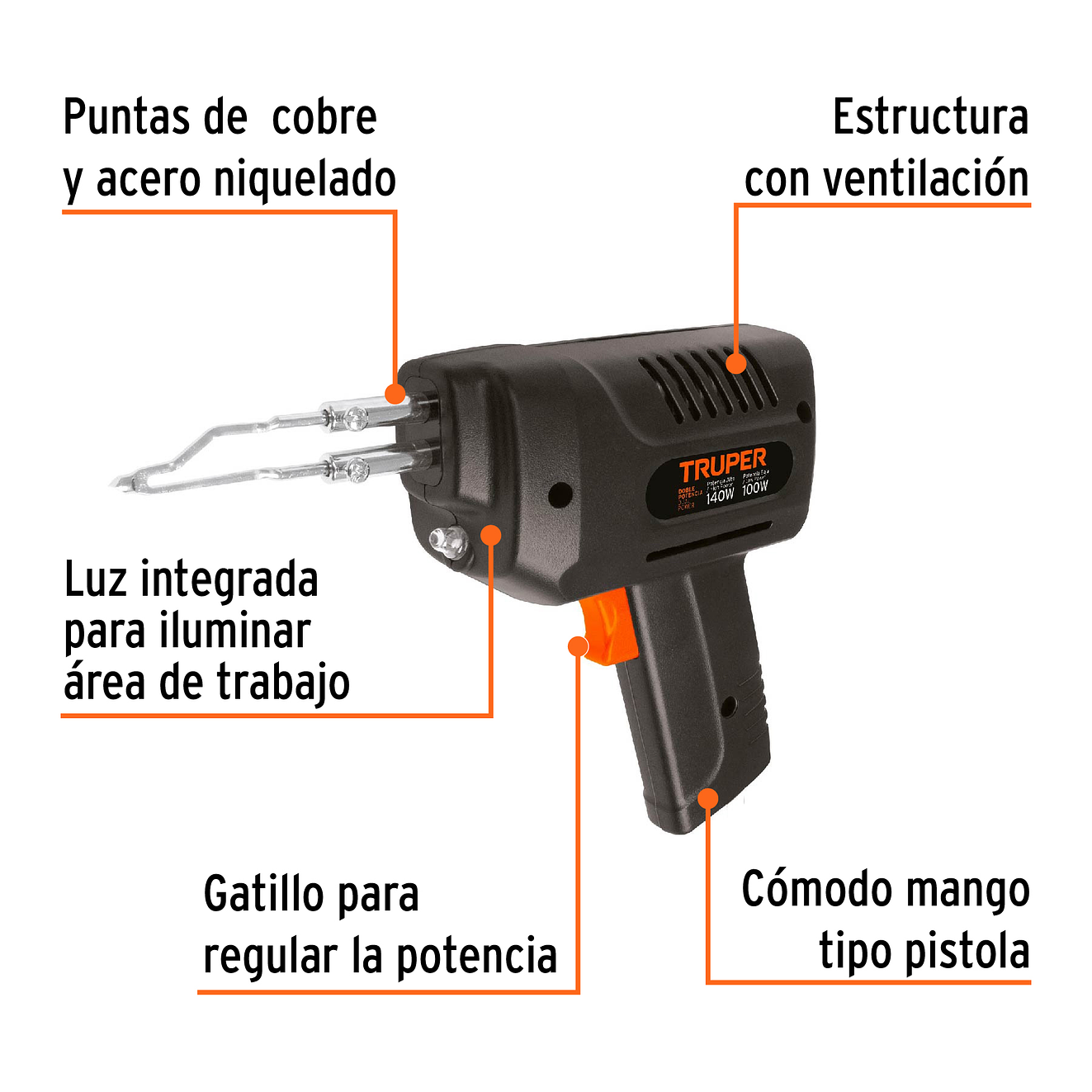 Pistola de soldar, 2 temperaturas, 140 Watts Truper 17548 2
