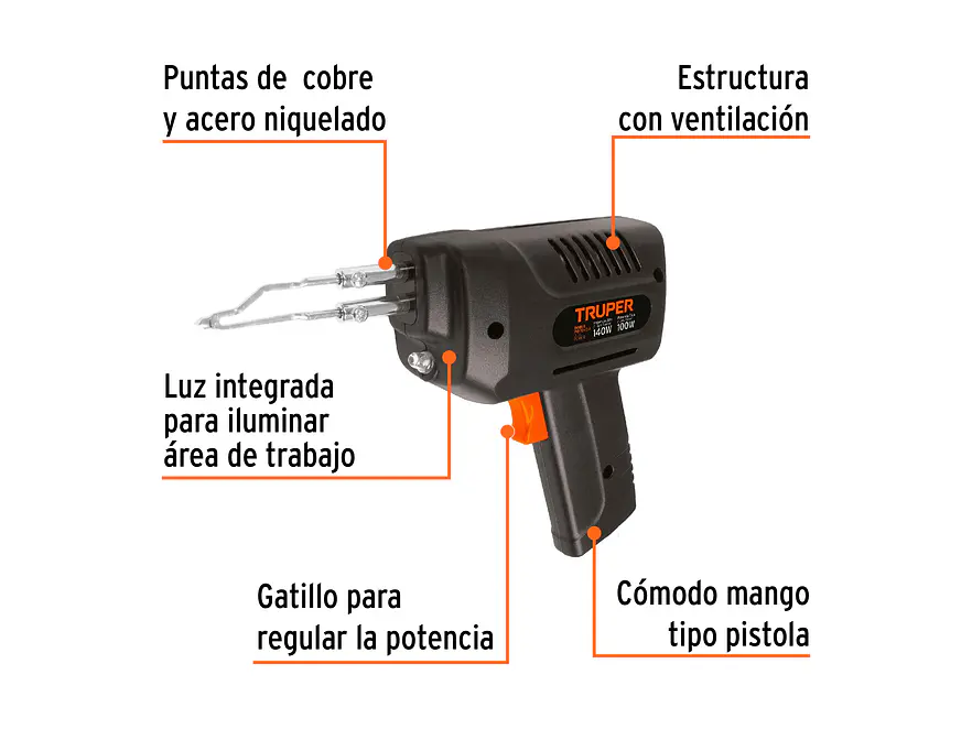 Pistola de soldar, 2 temperaturas, 140 Watts Truper 17548 - Foto 2 | aztools.co