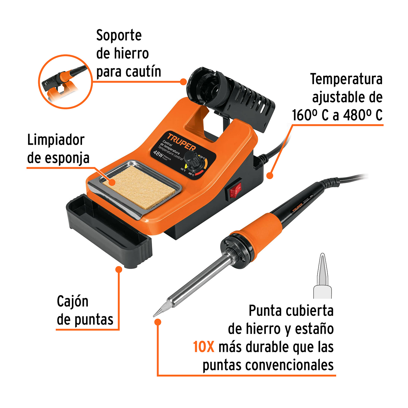 Cautín profesional c/estación para electrónica de 48 Watts Truper 101398 2