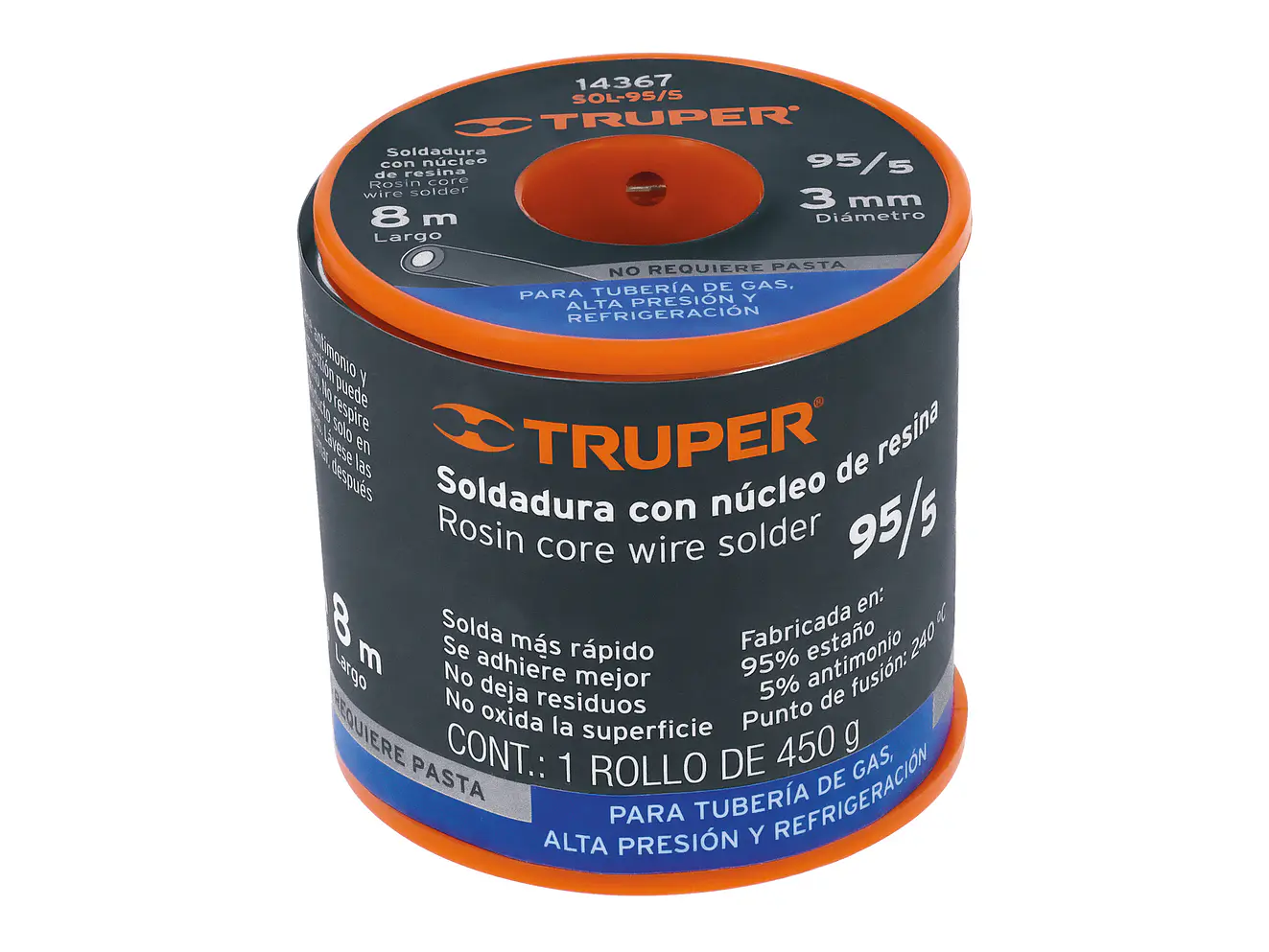 Soldadura núcleo de resina 95/5 para tuberías de gas Truper 14367 - Foto 2 | aztools.co