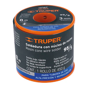 Soldadura núcleo de resina 95/5 para tuberías de gas Truper 14367