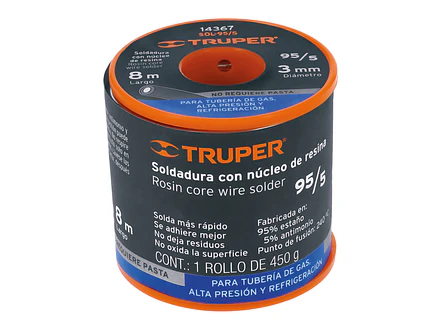 Soldadura núcleo de resina 95/5 para tuberías de gas Truper 14367 - Foto 2 | aztools.co