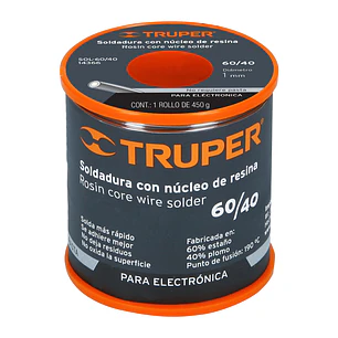 Soldadura núcleo de resina 60/40 para electrónica Truper 14366