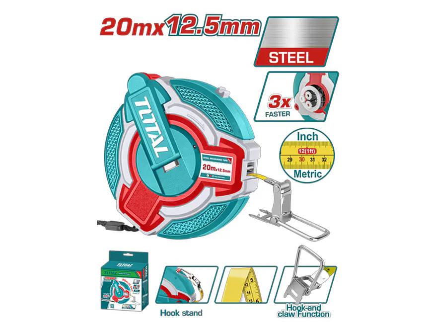 Cinta Métrica Fibra de Vidrio TOTAL TOOLS TMT08206 20m Industrial  - Envío a todo Colombia | aztools.co