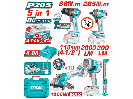 Combo Inalámbrico TOTAL TOOLS UTOSLI250692 20V (5 Herramientas, 2 Baterías 4.0Ah) - Envío a todo Colombia | aztools.co