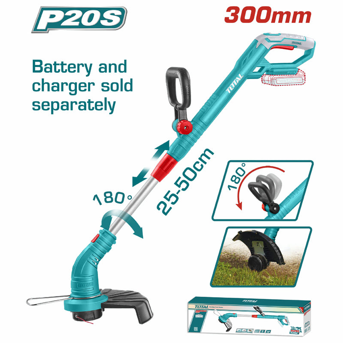 Guadaña inalambrica 20V expandible Total TGTLI20018, Bateria y cargador no incluidos 2