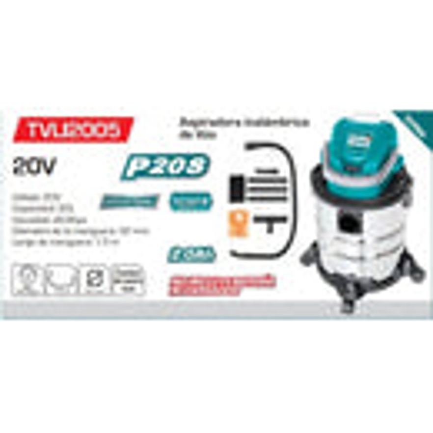 Aspiradora Inalambrica 20Lts 20V Humedo Y Seco Bateria Y Cargador No Incluido Total Tvli2005E - Foto 2 | aztools.co