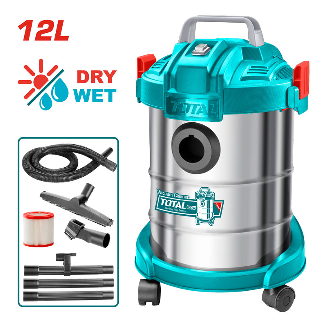 Aspiradora y sopladora para humedo y seco 12L 800W, Incluye accesorios Total UTVC14122 1