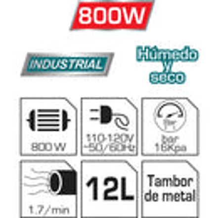 Aspiradora y sopladora para humedo y seco 12L 800W, Incluye accesorios Total UTVC14122 3