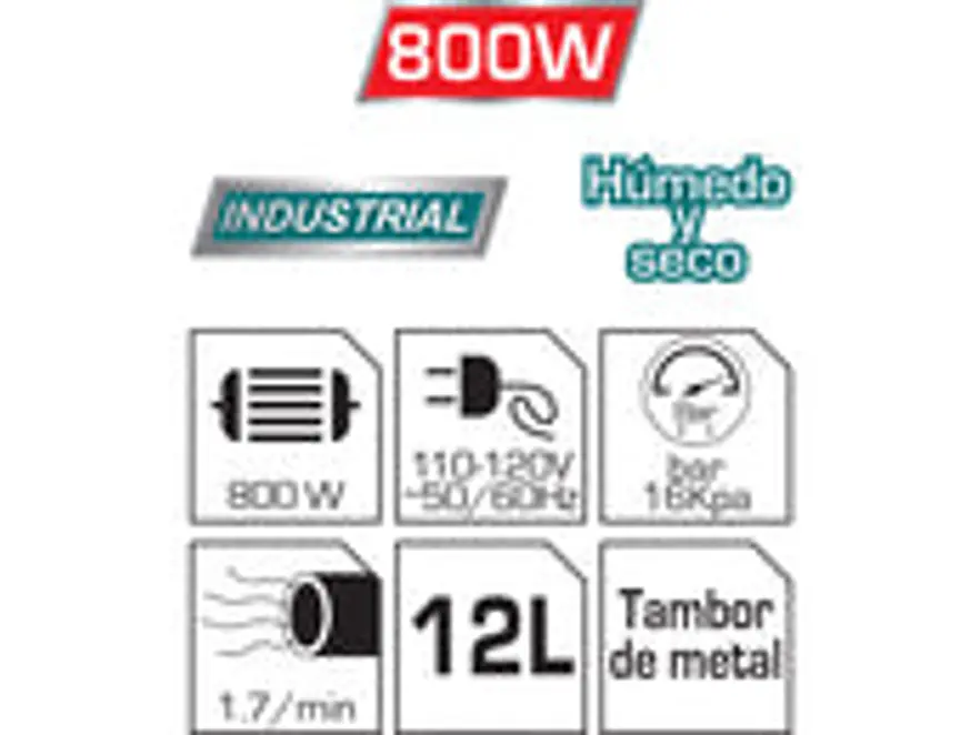 Aspiradora y Sopladora TOTAL UTVC14122 12L 800W Húmedo y Seco Industrial - Foto 3 | aztools.co