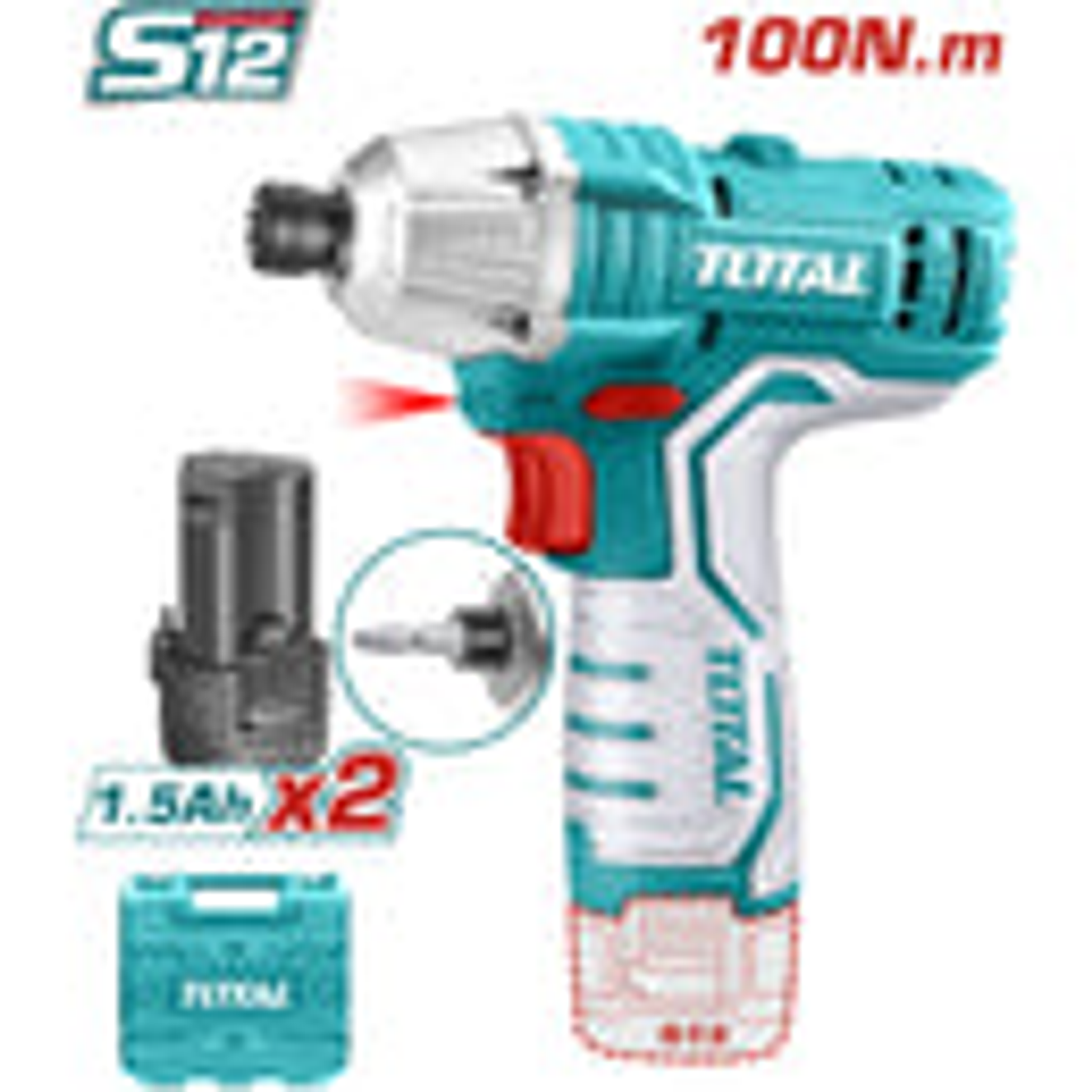 Atornillador De Impacto Inalambrico 1/4 12V Incluye 2 Baterias Y Cargador Caja Plastica Total Utirli1201 2