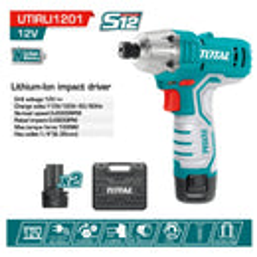 Atornillador De Impacto Inalambrico 1/4 12V Incluye 2 Baterias Y Cargador Caja Plastica Total Utirli1201 - Foto 3 | aztools.co