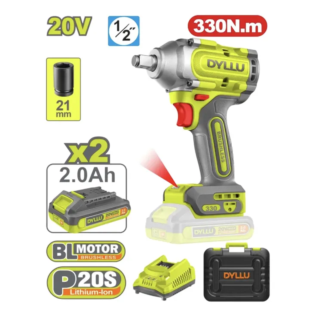 Pistola de Impacto Inalámbrica 1/2 DYLLU UDTCD1B33 20V 330NM