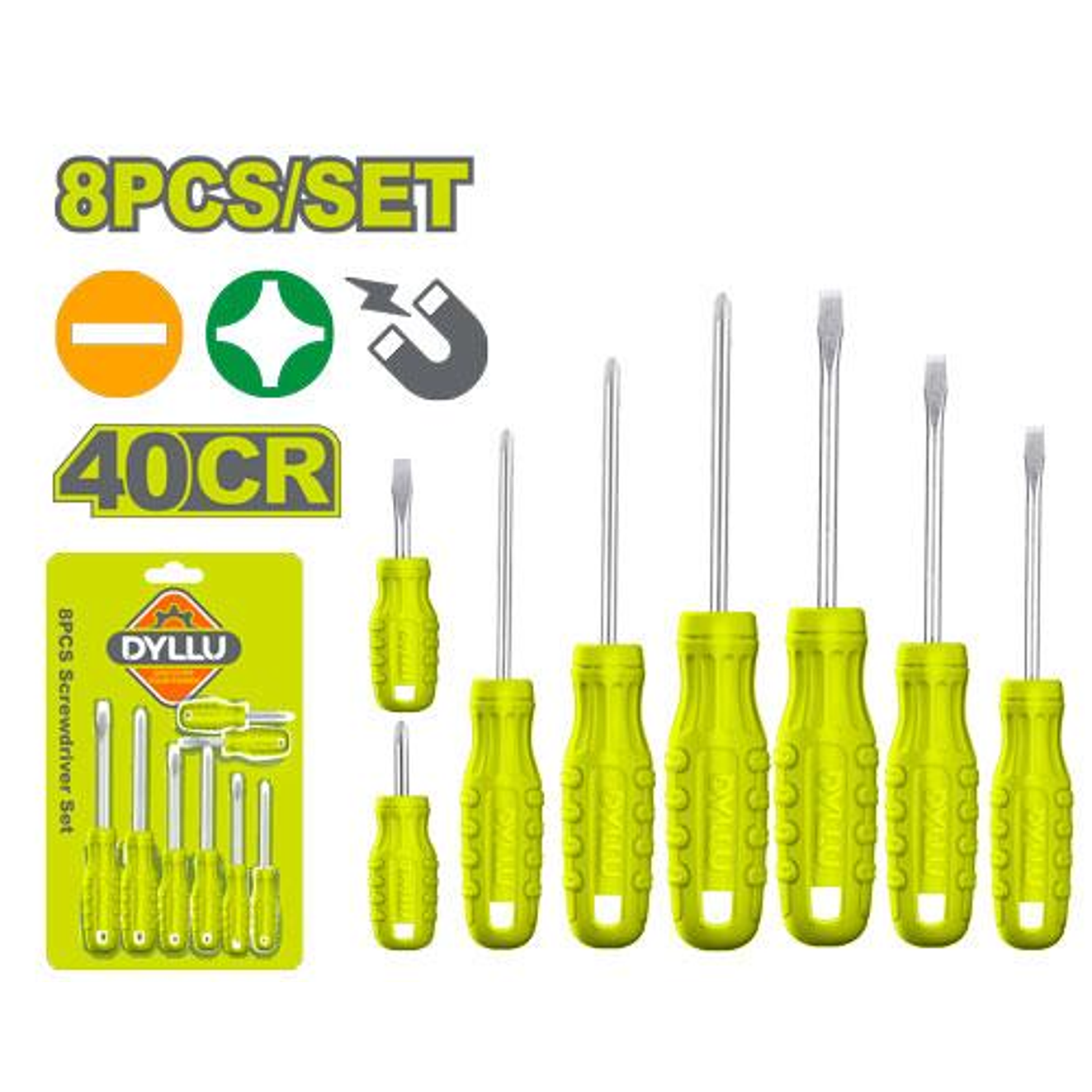 Juego Destornilladores DYLLU DTSS2408 8 Pzs Punta Imantada