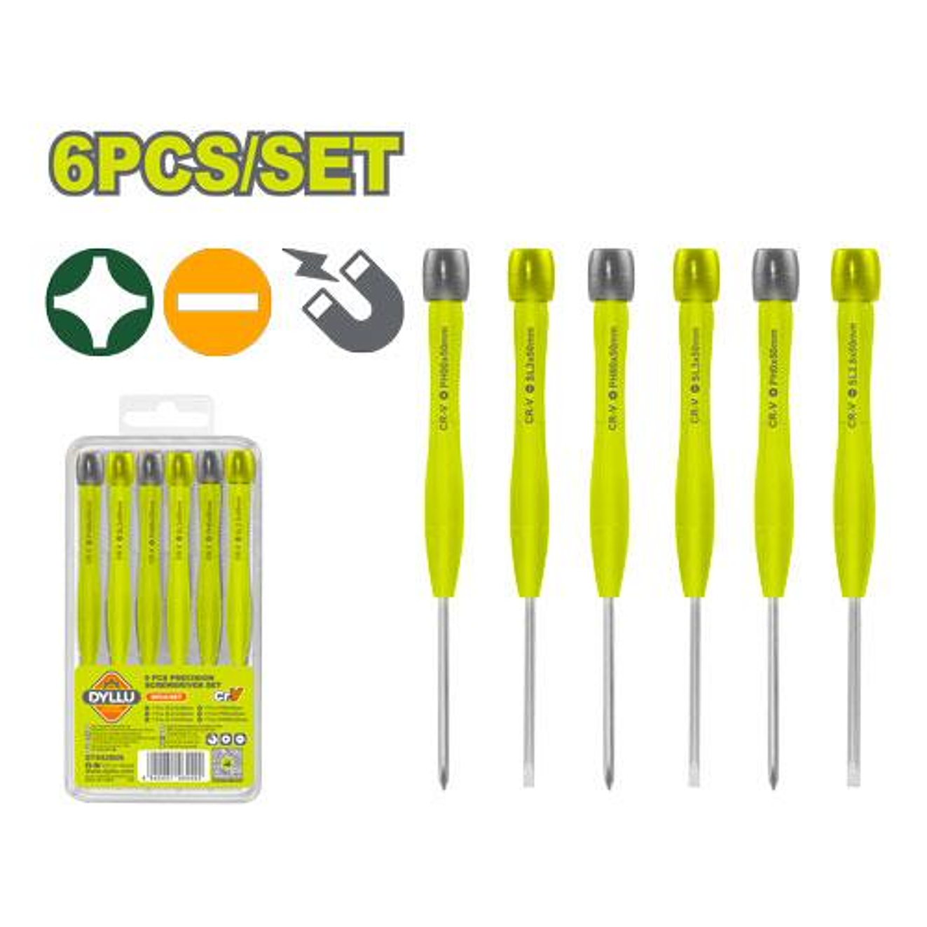Juego Destornilladores de Precisión DYLLU DTSS2B06 6 Pzs Punta Imantada