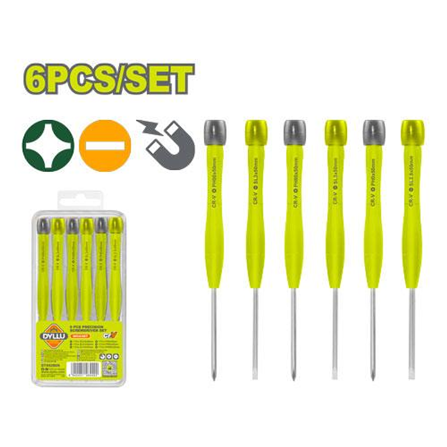 Juego Destornilladores de Precisión DYLLU DTSS2B06 6 Pzs Punta Imantada - Envío a todo Colombia | aztools.co