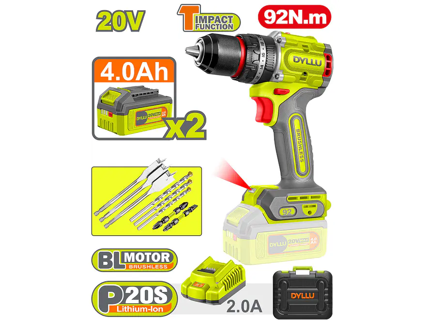 Taladro Inalámbrico Percutor 1/2 DYLLU UDTCDP9281 92NM 20V - Envío a todo Colombia | aztools.co