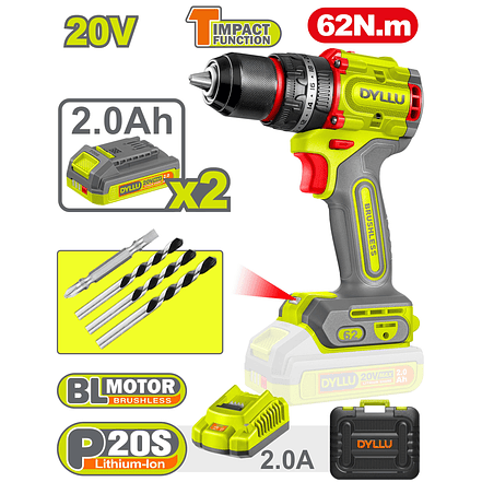 Taladro Inalámbrico Percutor 1/2 DYLLU UDTCDP6281 62NM 20V 3