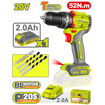 Taladro Inalámbrico Percutor 1/2 DYLLU UDTCDP5282 52NM 20V