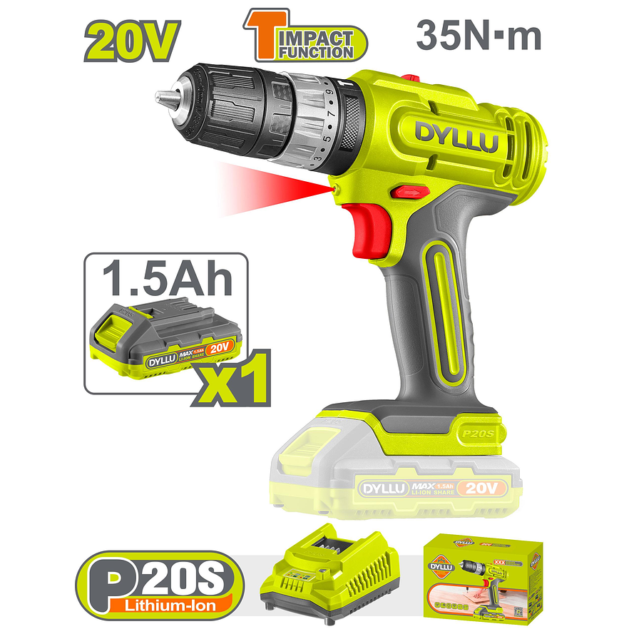 Taladro Inalámbrico DYLLU UDTCDP521 20V 35NM - Envío a todo Colombia | aztools.co