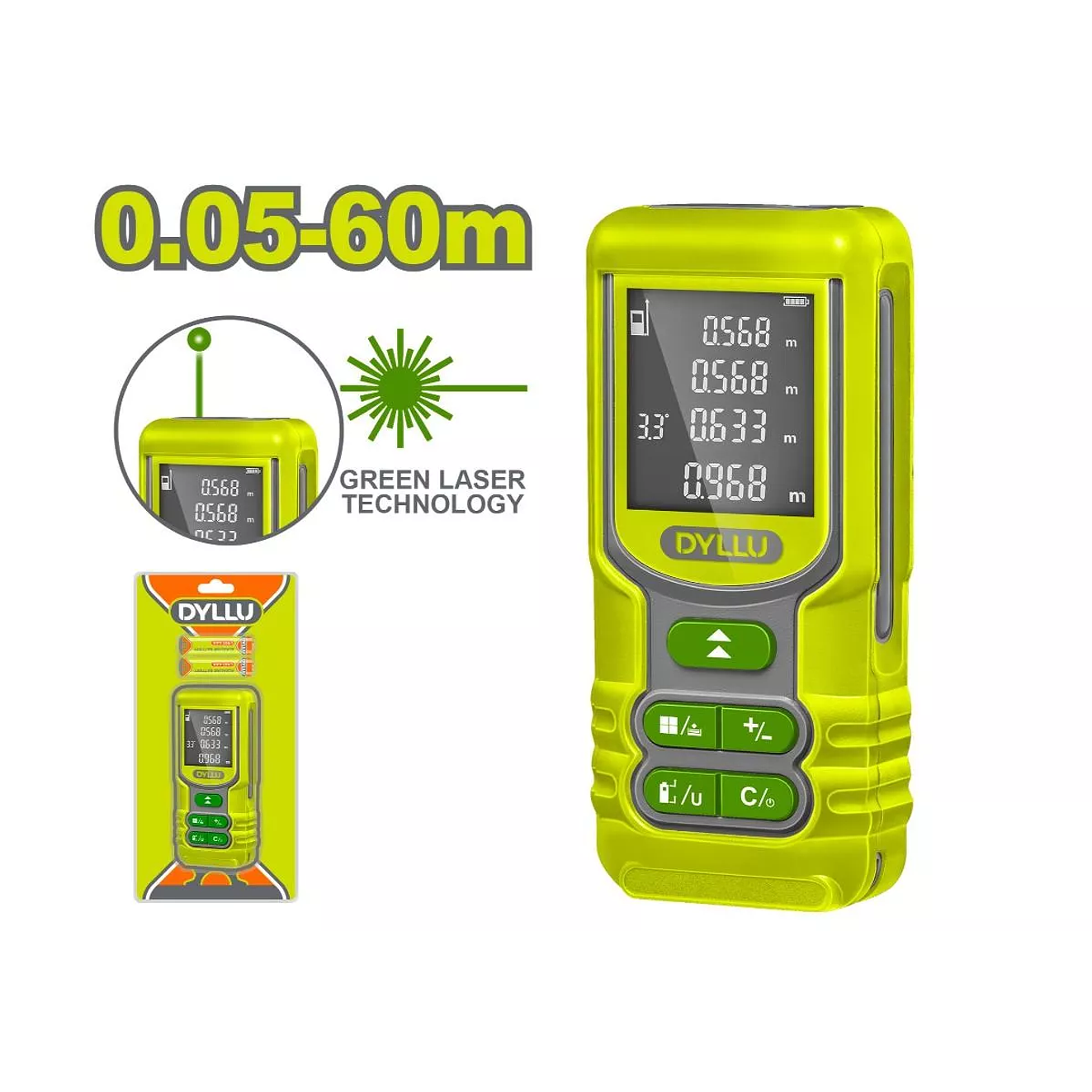 Medidor de Distancia Láser 60m DYLLU DTDL1526 Luz Verde