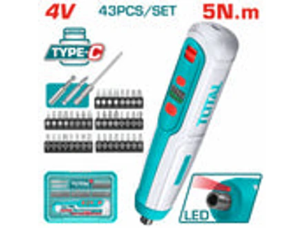 Atornillador Inalámbrico 4V TOTAL TSDLI04062 Kit 43 Piezas 5Nm - Foto 1 | aztools.co