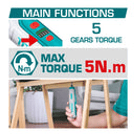 Atornillador inalambrico 4V, 5N.M Total TSDLI04062, Caja plastica 43 piezas 2