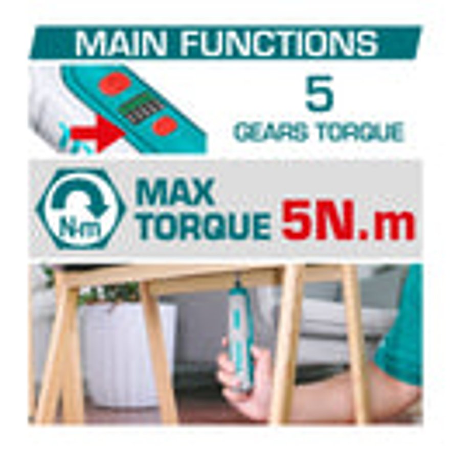 Atornillador inalambrico 4V, 5N.M Total TSDLI04062, Caja plastica 43 piezas - Foto 2 | aztools.co