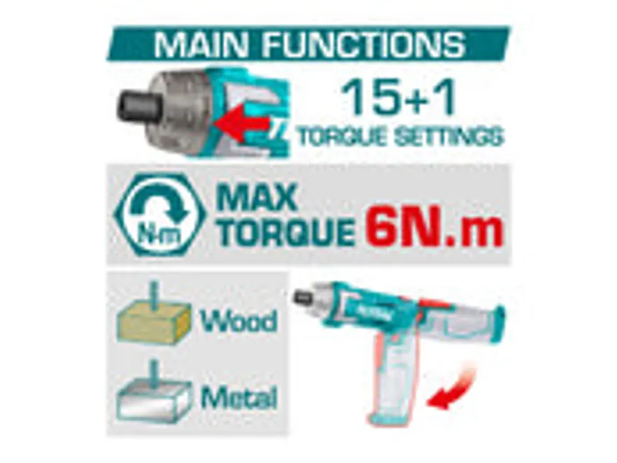Atornillador Inalámbrico 8V TOTAL TSDLI08025 Industrial 6Nm Kit 17 Piezas - Foto 2 | aztools.co