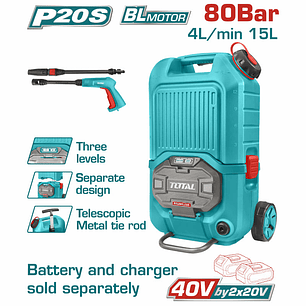 Hidrolavadora portatil 40V 1160 psi, Industrial, Total TPWLI4006, No incluye ni bateria ni cargador