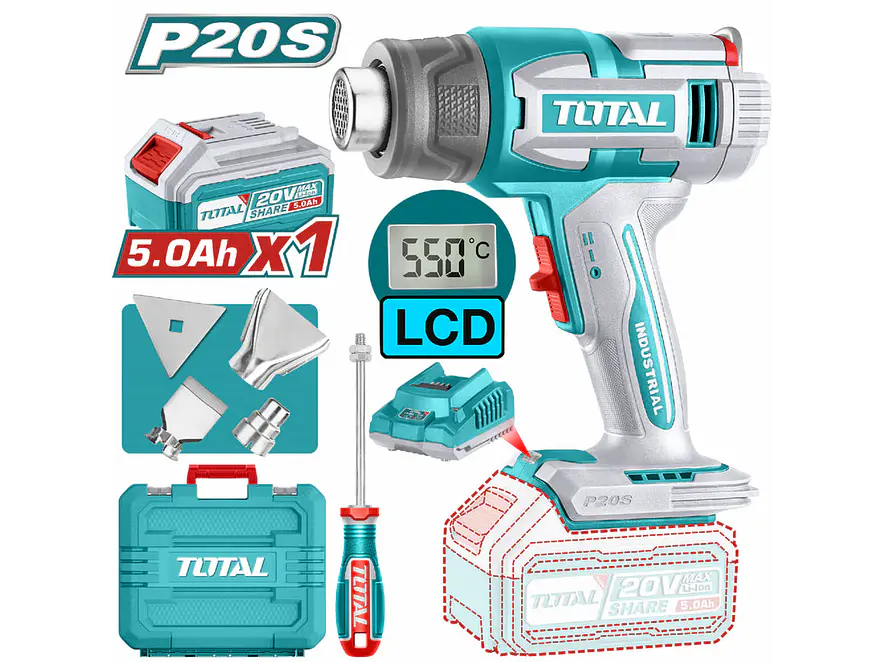 Pistola de Calor Inalámbrica 20V TOTAL UTBLI20035 Industrial Kit 5.0Ah - Foto 2 | aztools.co
