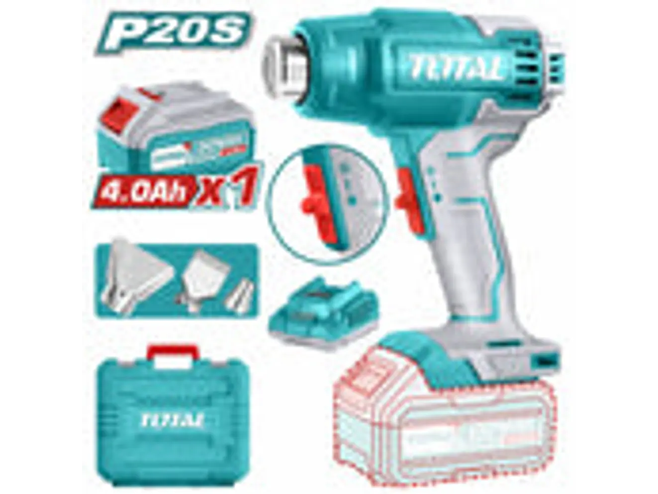 Pistola de Calor Inalámbrica 20V TOTAL UTBLI20025 Industrial Kit 4.0Ah - Foto 2 | aztools.co