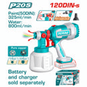 Pistola para pintar inalambrica 800ml, 20V , Total TSGLI2004, Incluye aguja de limpieza y 2 boquillas, Baterias y cargador no incluidos