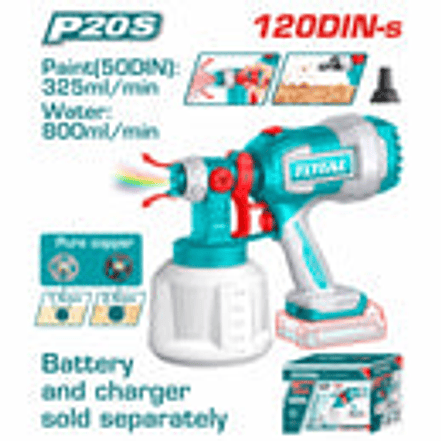 Pistola para pintar inalambrica 800ml, 20V , Total TSGLI2004, Incluye aguja de limpieza y 2 boquillas, Baterias y cargador no incluidos 1
