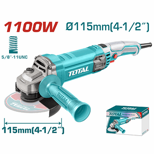 Pulidora 4 1/2, 1100w, Total UTG110125563, Incluye mango auxiliar