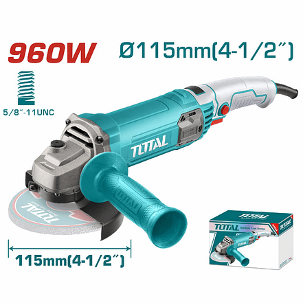 Pulidora 4 1/2 960W, Total UTG10911576, incluye mango auxiliar industrial  2