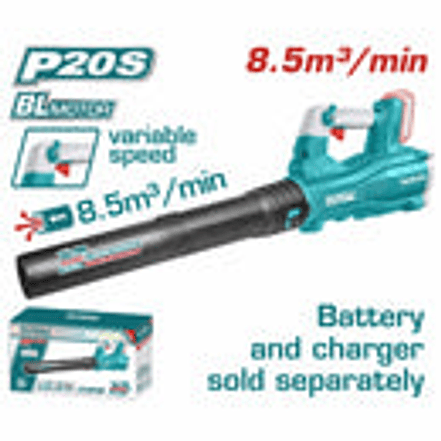 Sopladora inalambrica industrial 20V, bateria y cargador no incluidos, Total TABLI20428 1