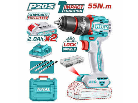 Taladro Percutor Inalámbrico TOTAL UTIDLI20558 20V 55Nm Brushless + 47 Accesorios - Foto 1 | aztools.co